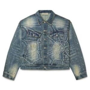 Vale Crystal Rain Denim Jacket with crystal details